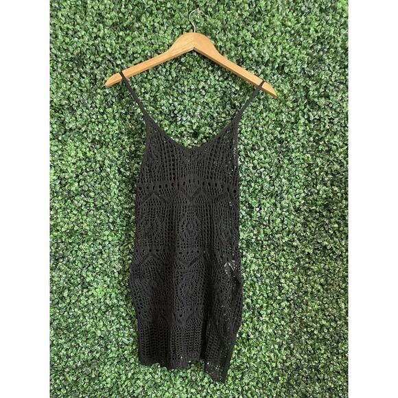 Black Crotchet Tank Top Cover Up Women Size Medium Beach Wear Boho Sheer Whimsy - Picture 9 of 11